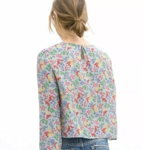 ZARA Basic Floral Long Sleeve Blouse Multicolor Ditsy Print Top Size Small EUC - Picture 2 of 6